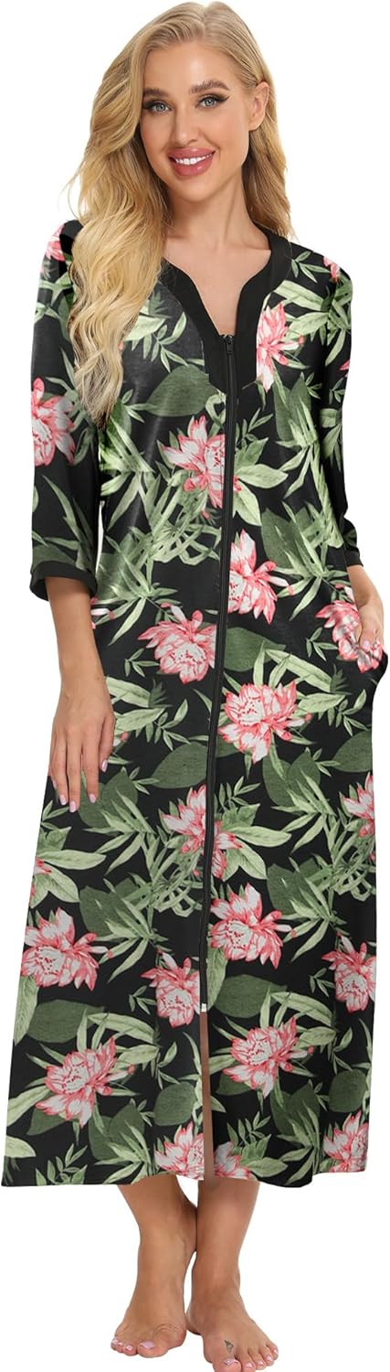 Bloggerlove House Dresses for Women, Special Women's Robe with Long Zip Up, Comf...