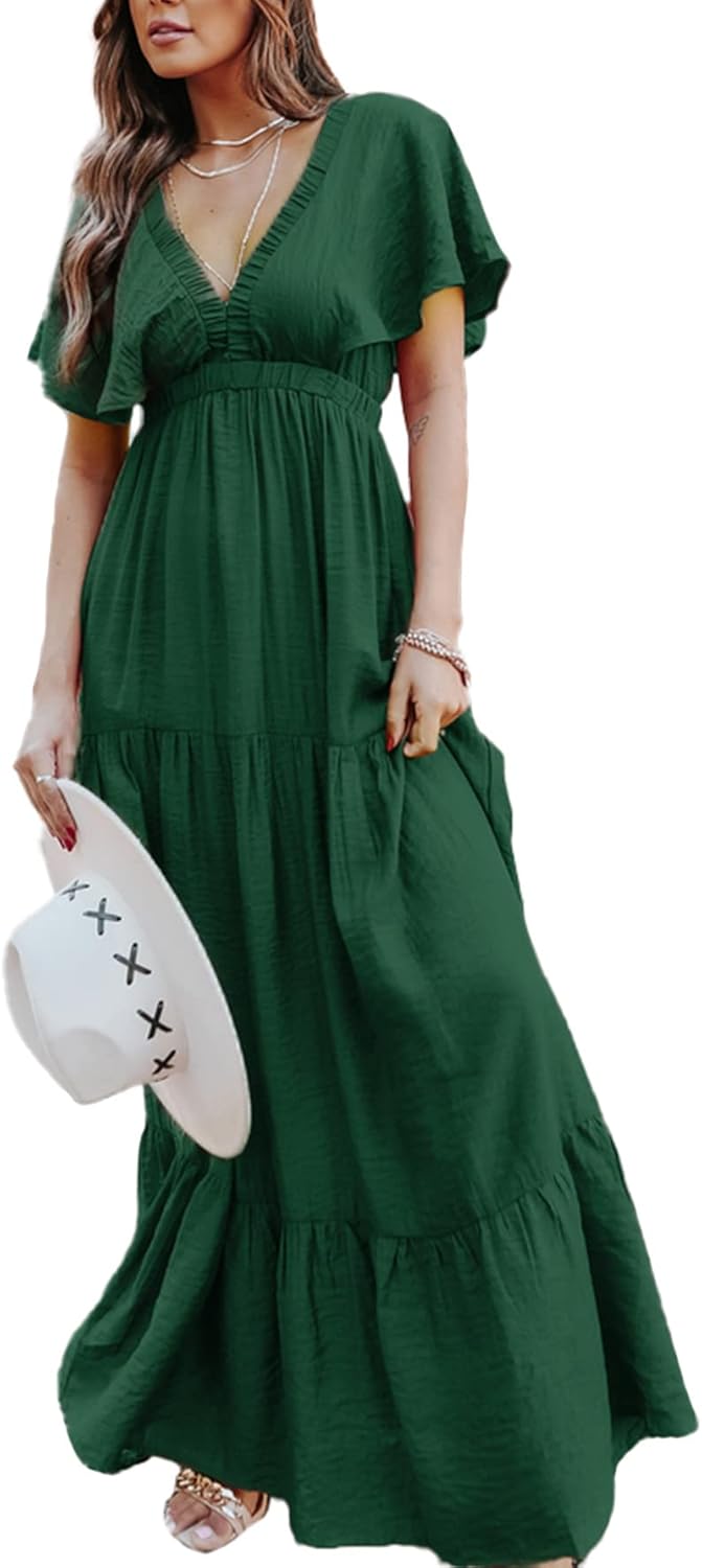 Amegoya Women’s Casual Dress, Special Short Sleeve V Neck Dress, Innovative Flor...