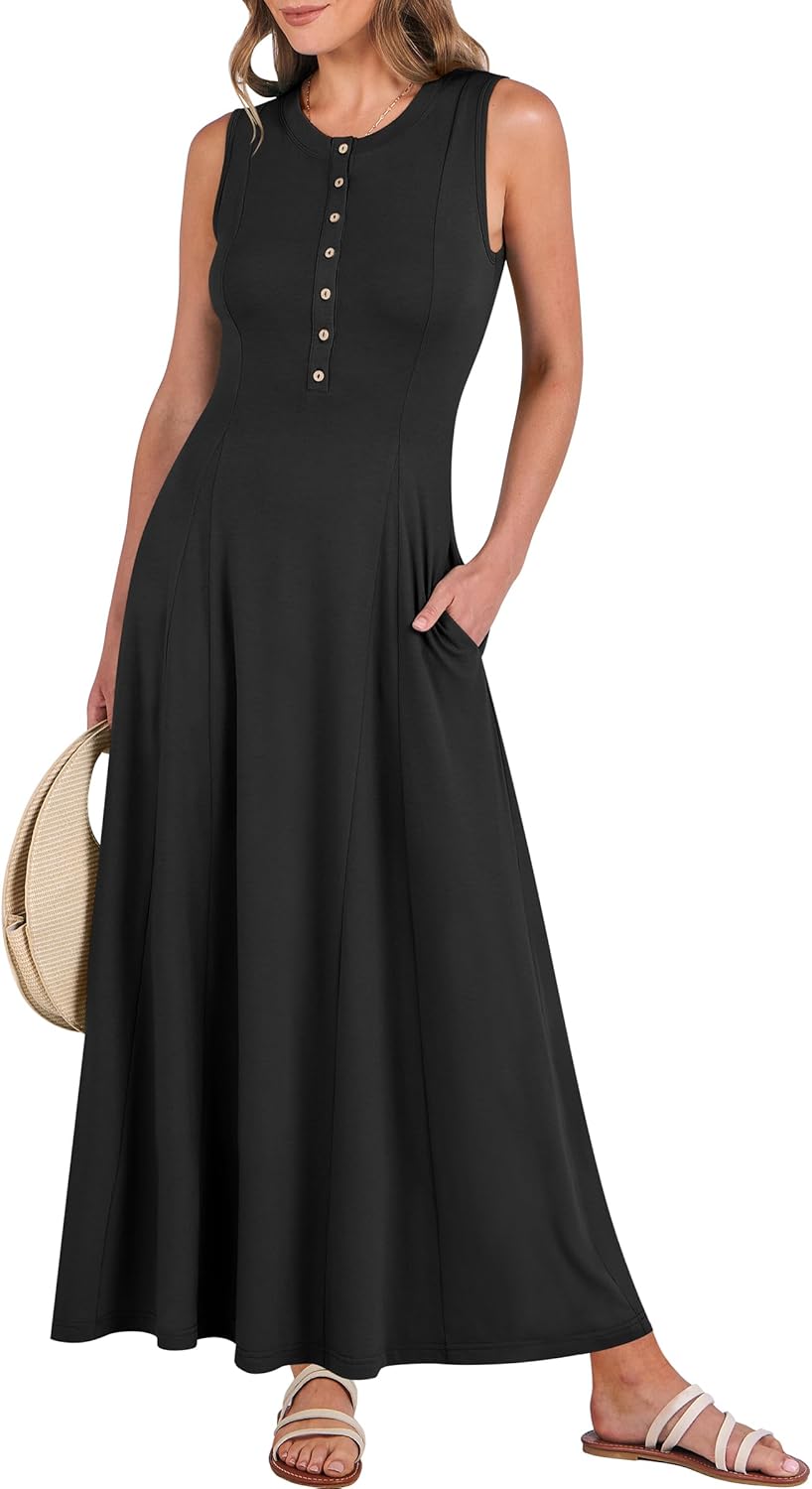 ANRABESS Women Summer Casual Sleeveless Maxi Sundress Button Fit & Flare A-Line...