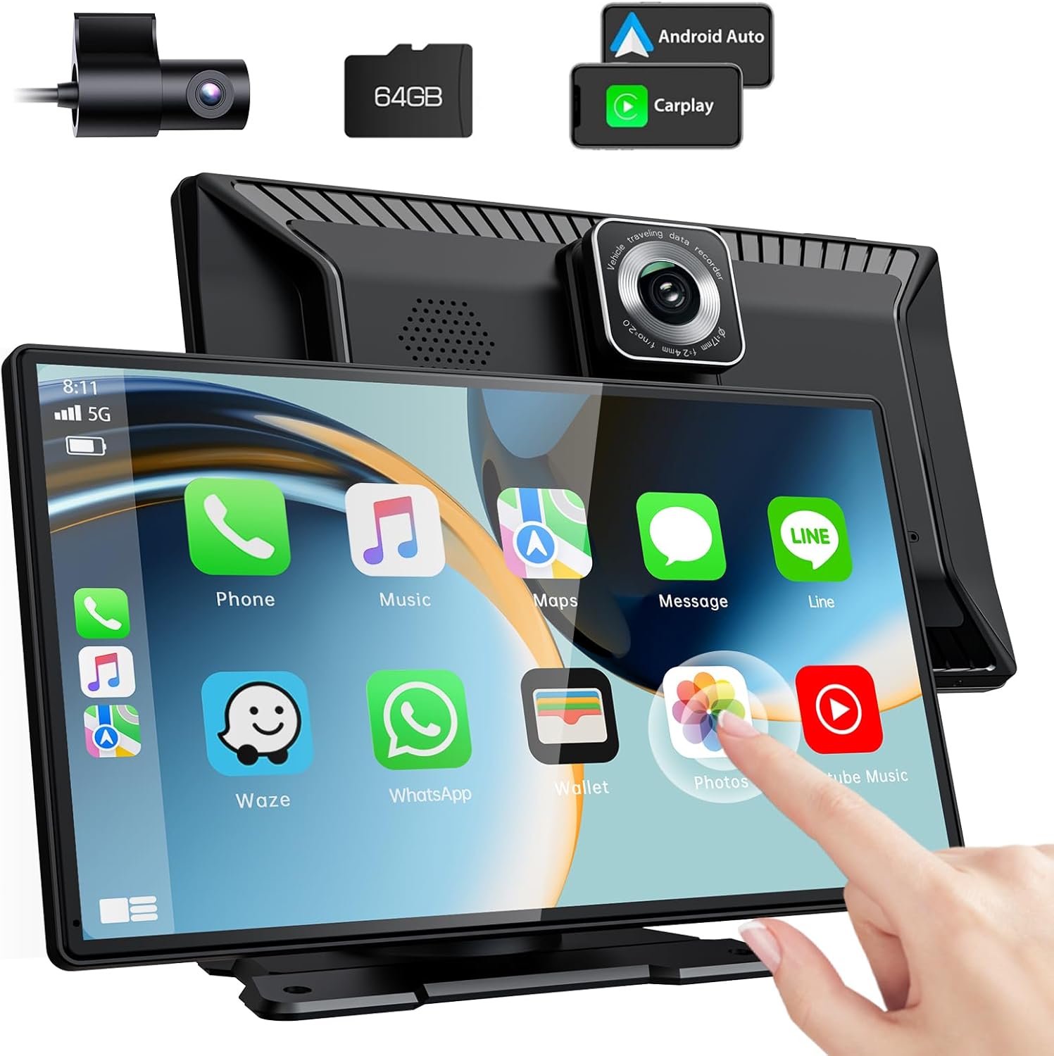 LAMTTO Wireless CarPlay & Android Auto,9-inch Smart Touchscreen Wireless Car Ste...