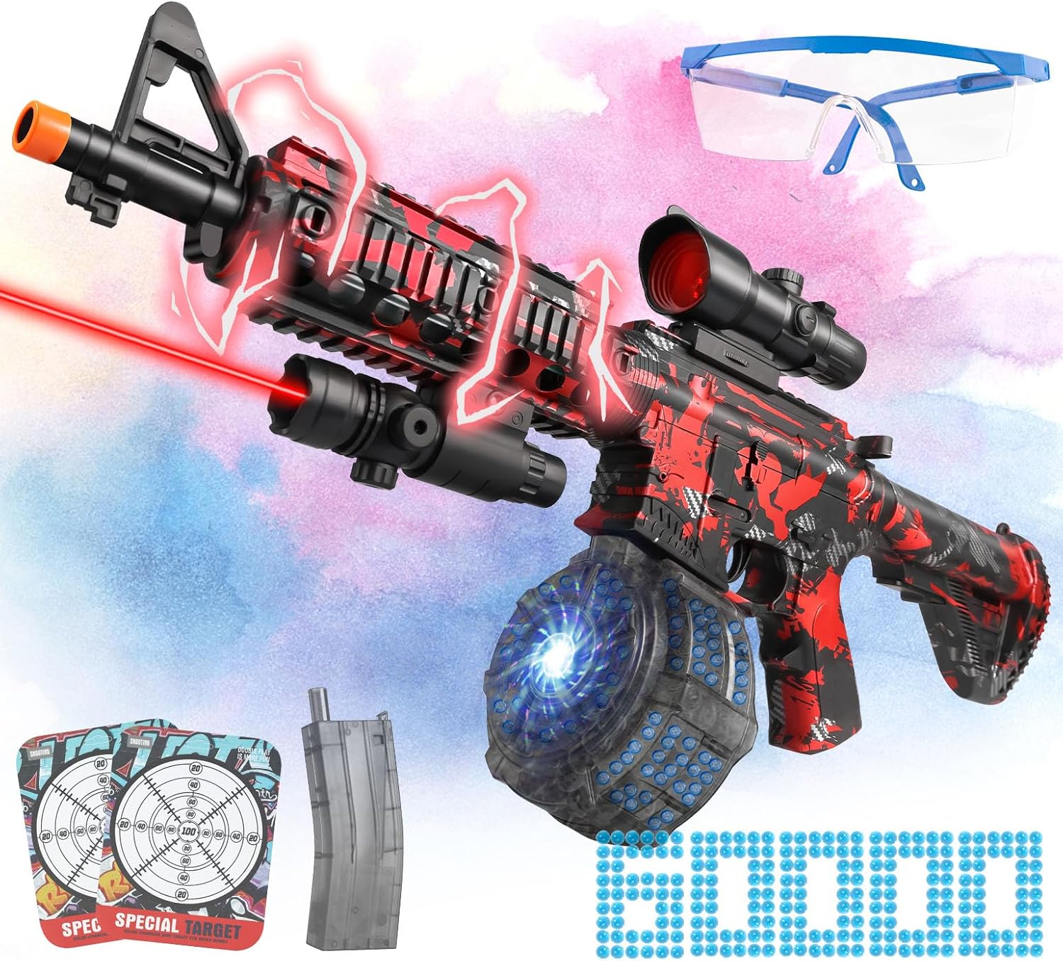 Large Splatter Ball Blaster with Drum & 60,000 Rounds, Electric Gel Ball Blaster...