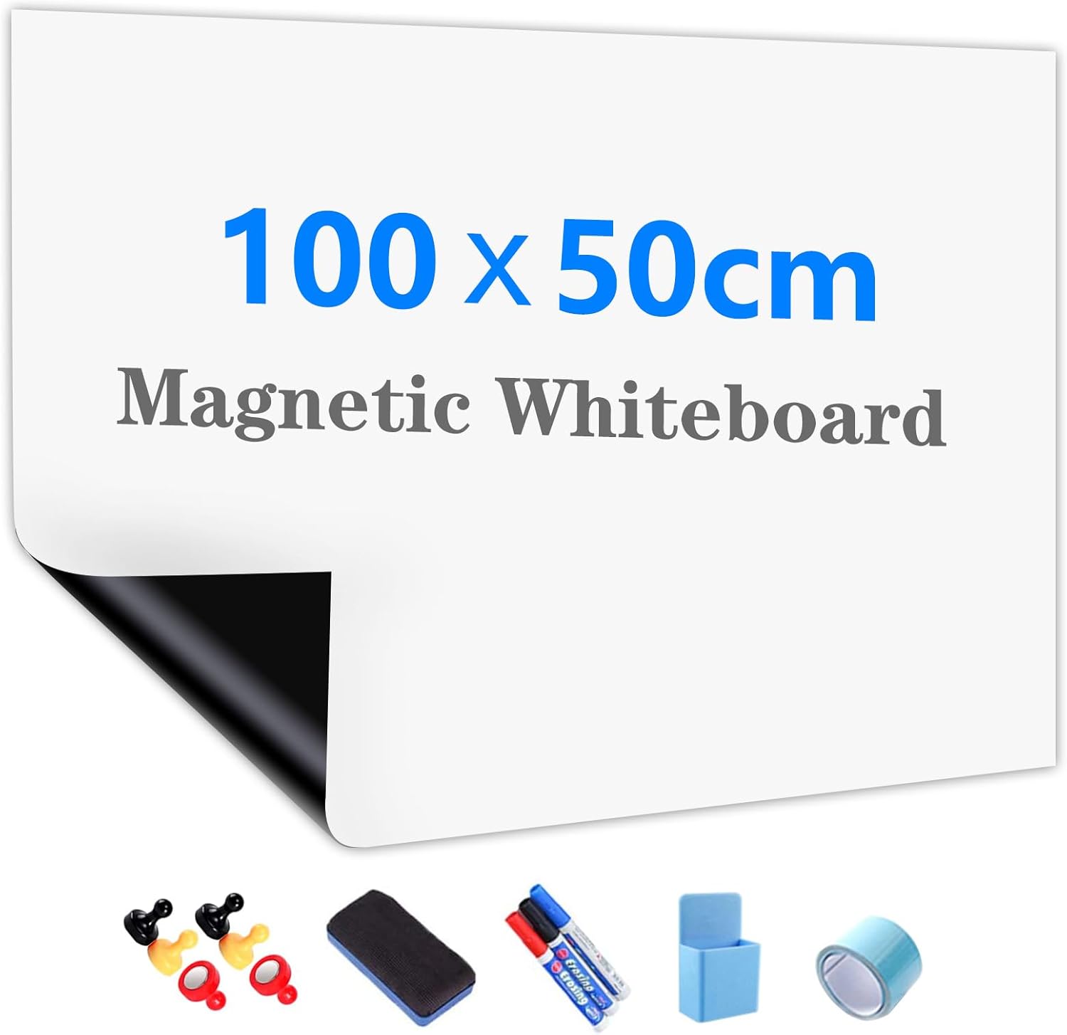 JOMUSAGA Magnetic Whiteboard Paper, 100x50cm DIY Self-Adhesive Dry Erase Board S...