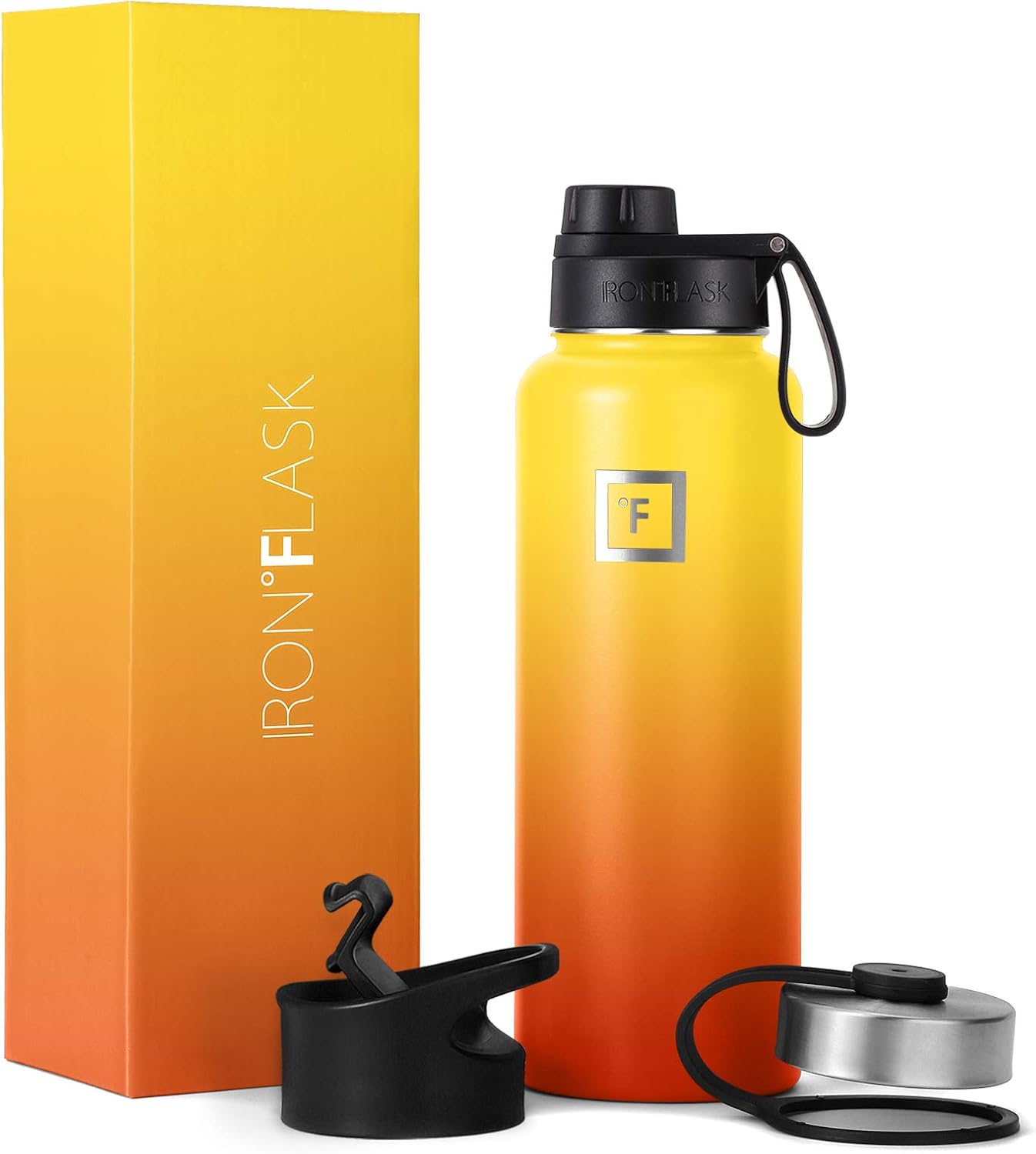 IRON °FLASK Camping & Hiking Hydration Flask, Wide Mouth, 3 Spout Lids, Stainles...