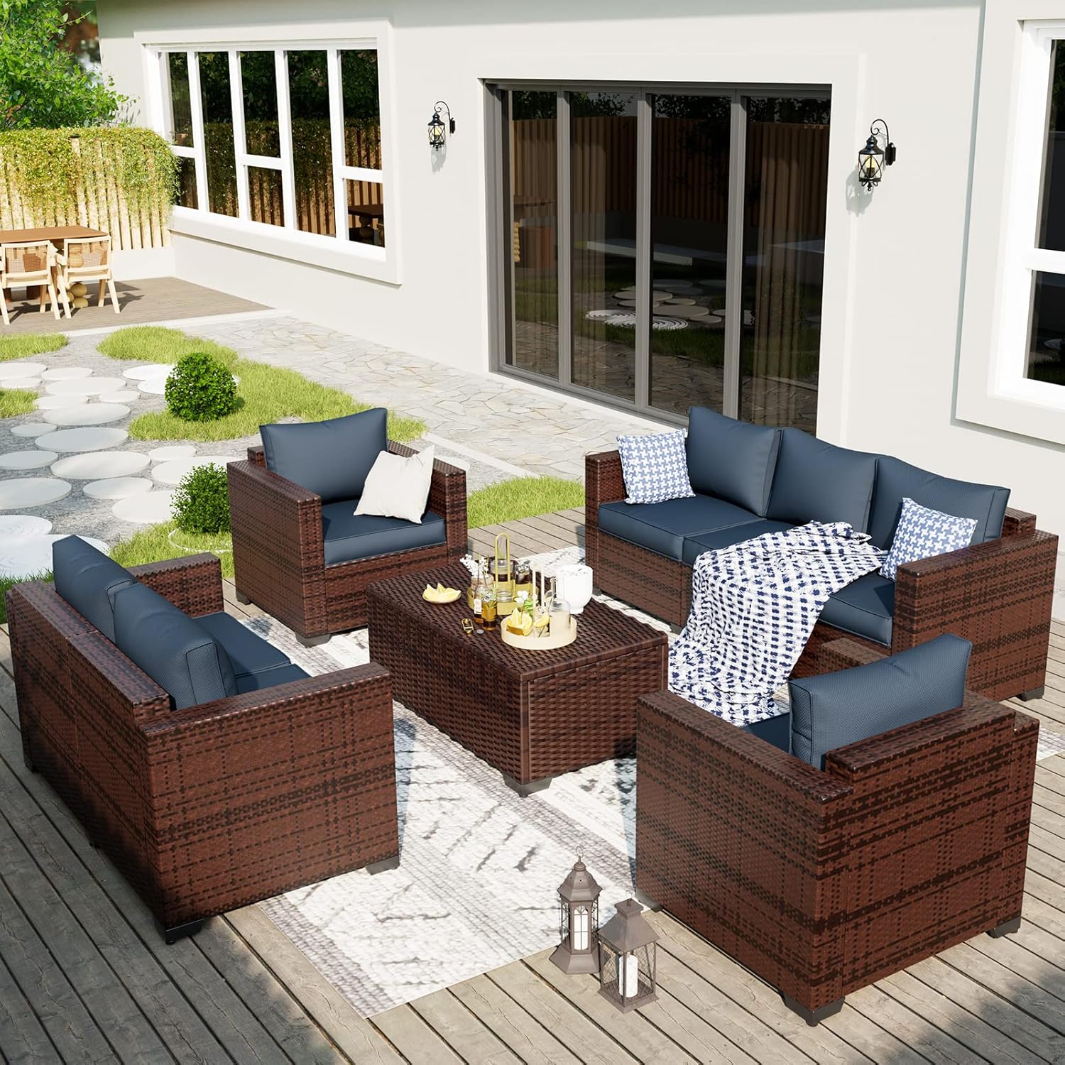 UDPATIO 5 Piece Outdoor Furniture Set, Oversized Armrest Patio Furniture Sets w/...