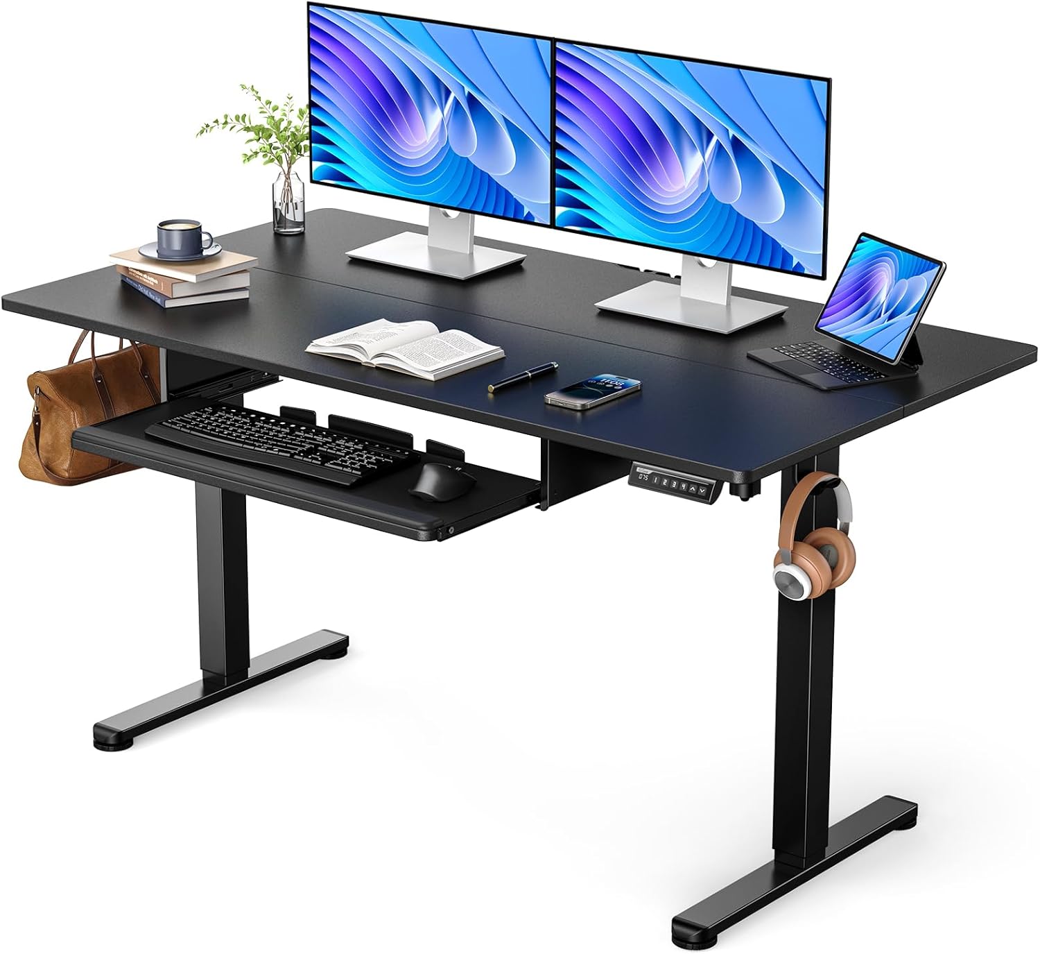 ErGear Electric Standing Desk with Keyboard Tray, 55x28 Inches Adjustable Height...