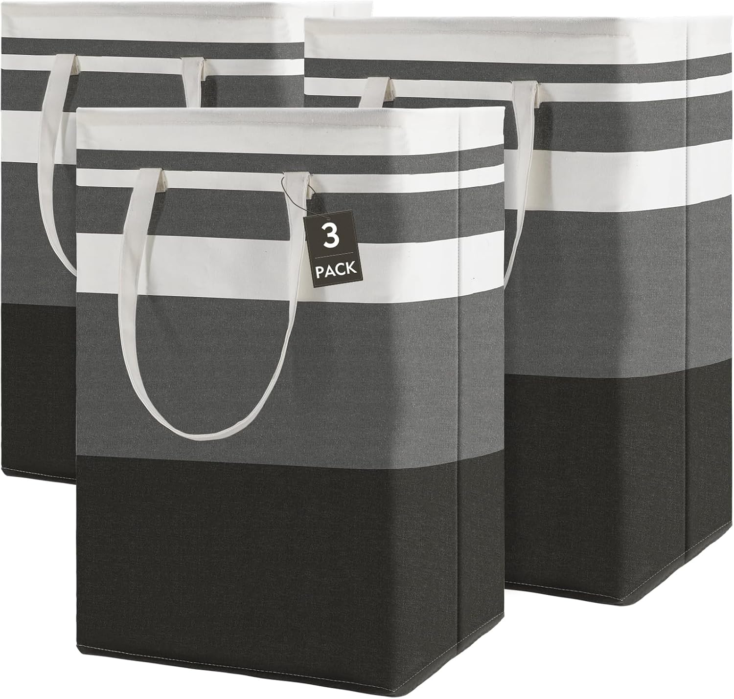Maxsilan 80L 3-Pack Freestanding Laundry Basket with Extended Handle, Collapsibl...