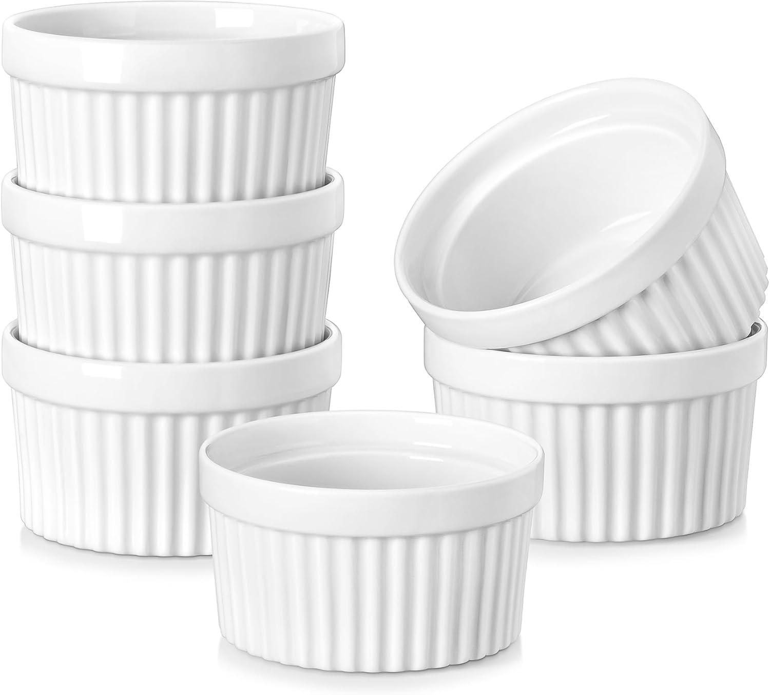MALACASA Ramekins 4 oz Oven Safe, Porcelain Creme Brulee Ramekins Pudding Custar...