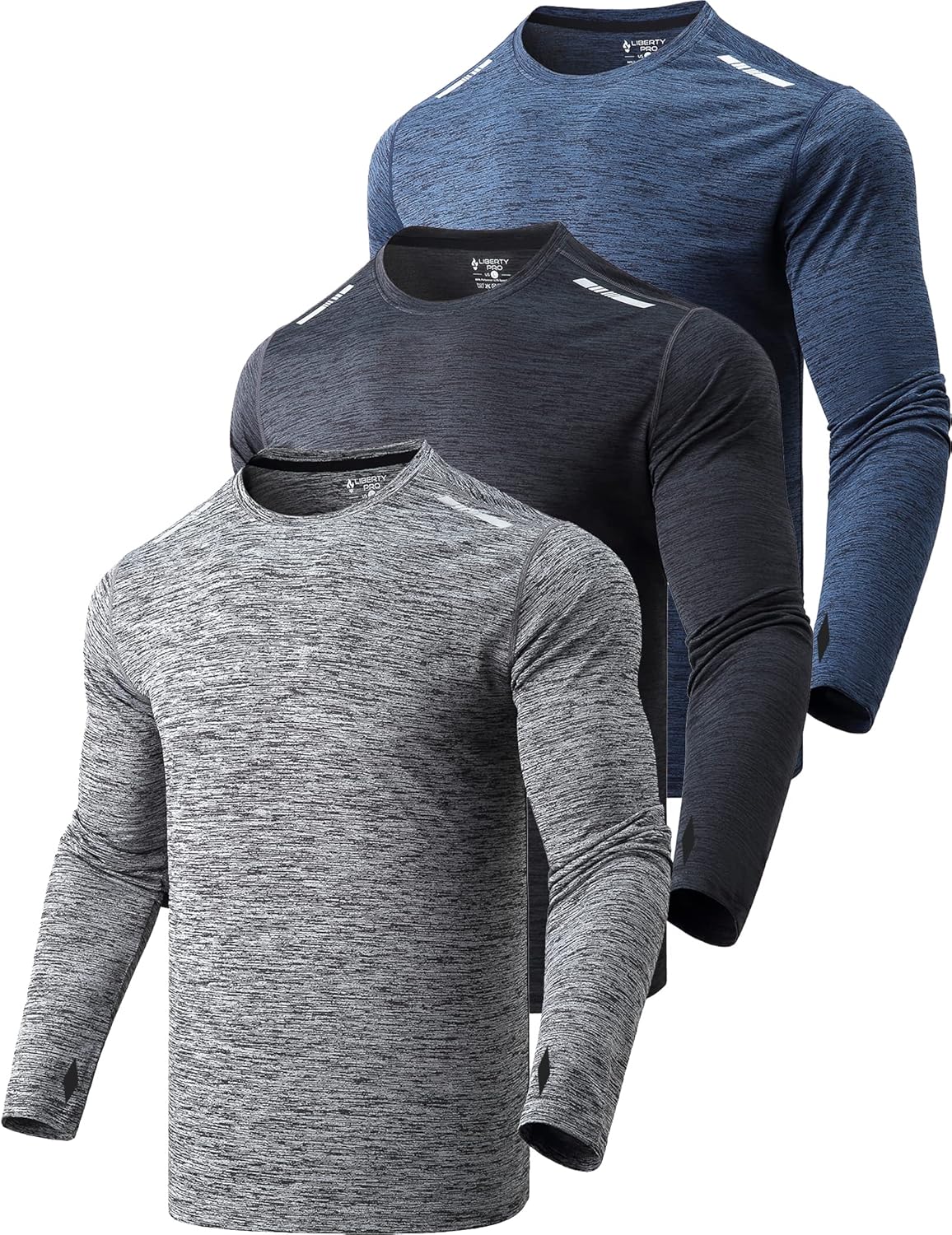 3 Pack: Men's Long Sleeve T Shirts, Dry Fit UV Sun Protection Outdoor Hiking Ath...