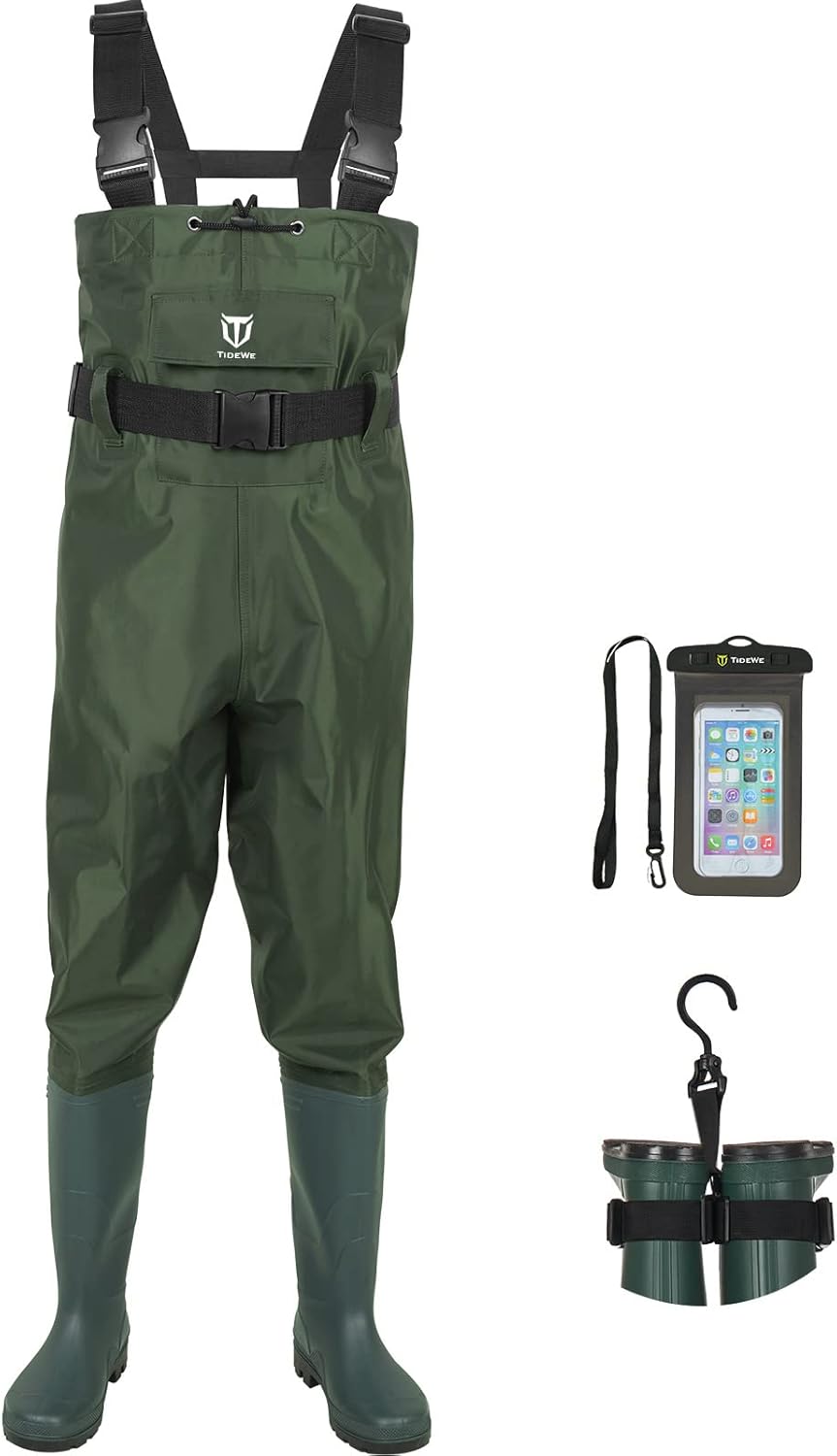 TIDEWE Bootfoot Chest Wader, 2-Ply Nylon/PVC Waterproof Fishing Hunting Waders w...
