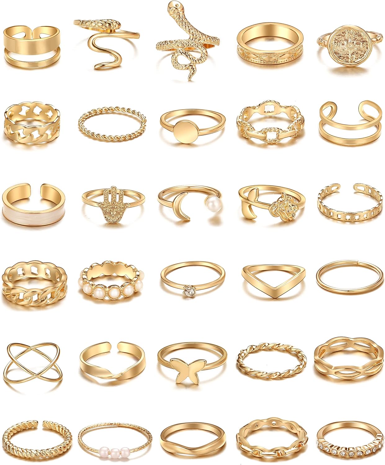 iF YOU 30 Pcs Gold Rings Set, Special Stackable Rings Pack for Women, Innovative...