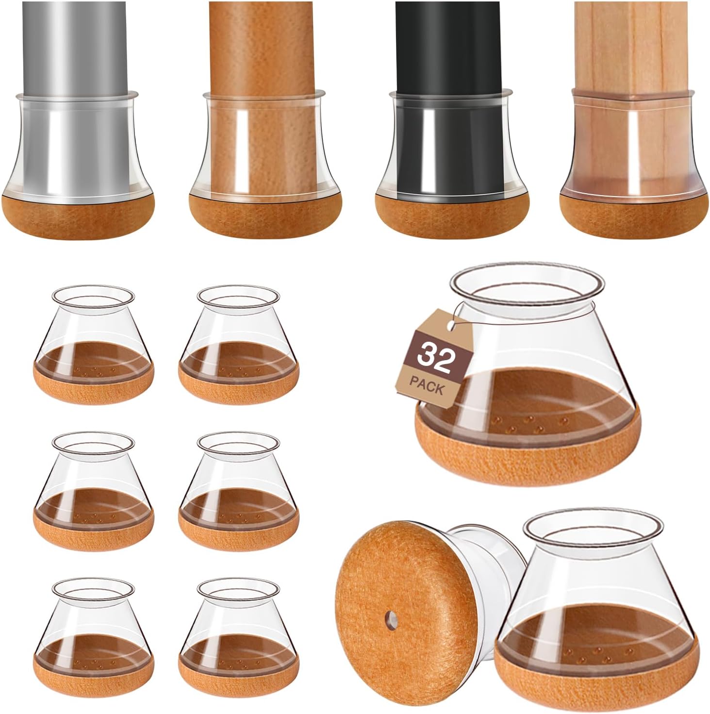 32 Pcs Chair Leg Floor Protectors Furniture Pads F...