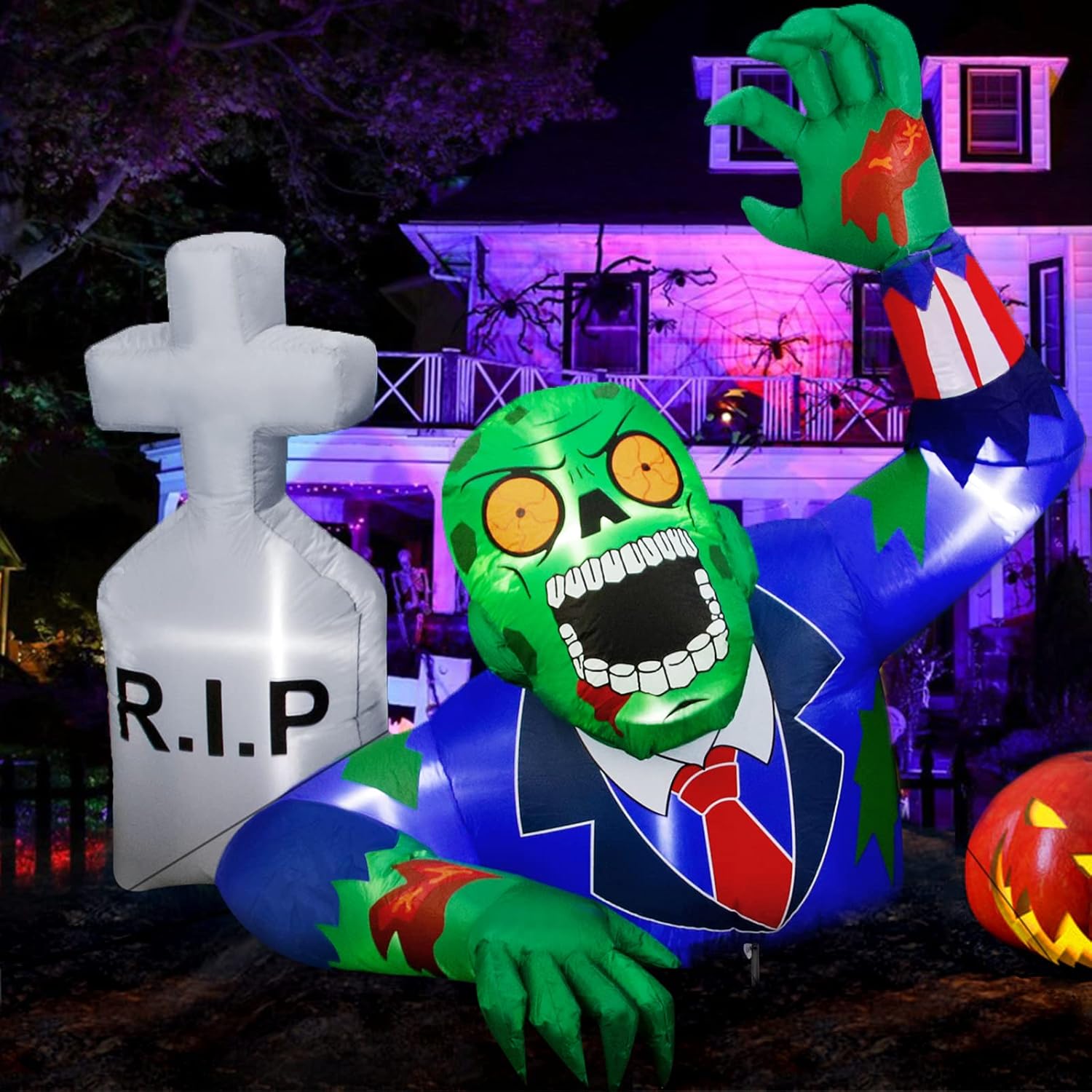 6Ft Halloween Inflatables Outdoor Decorations, Zombies with Tombstone Blow Up Ya...
