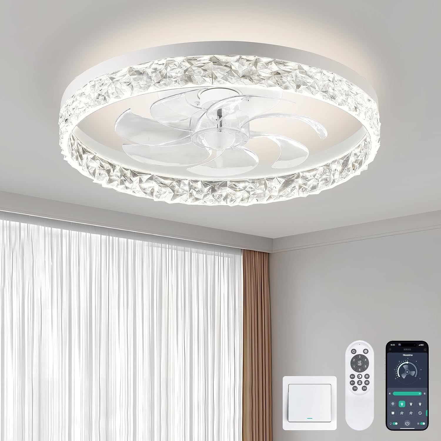 Ceiling Fans with Lights and Remote Low Profile Smart Flush Mount 20 Inch for Be...