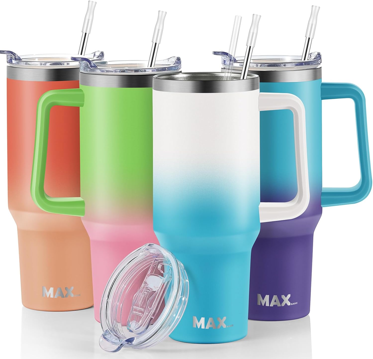 MaxBase 40 oz Tumbler with Handle and Straw Lid, Insulated Reusable Stainless St...