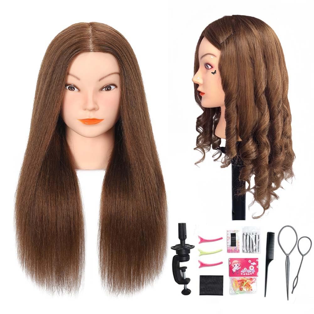 Mannequin Head with 100% Real Human Hair Cosmetology Mannequin Head to Practice...