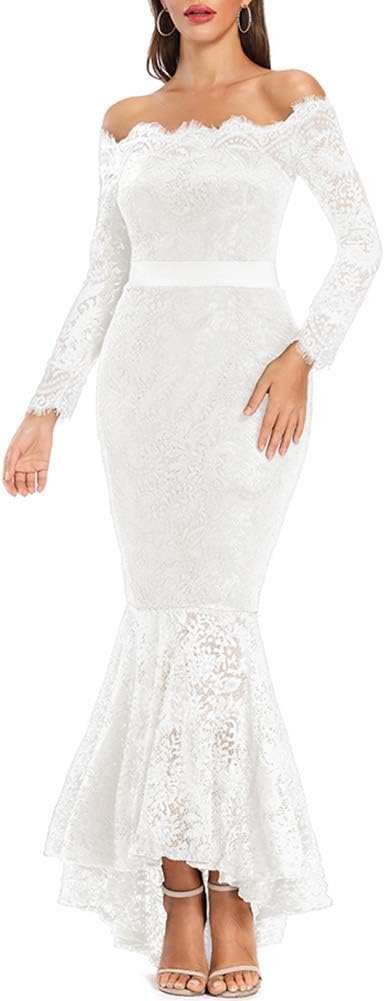 LALAGEN Women's Floral Lace Long Sleeve Off Shoulder Wedding Mermaid Dress Large...