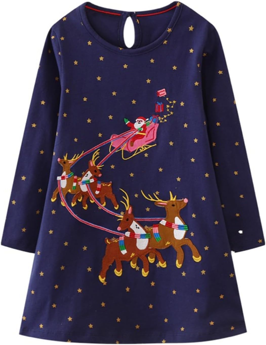 Toddler Girl Long Sleeve Dress, Special Stripe Rainbow Christmas Cotton Casual T...