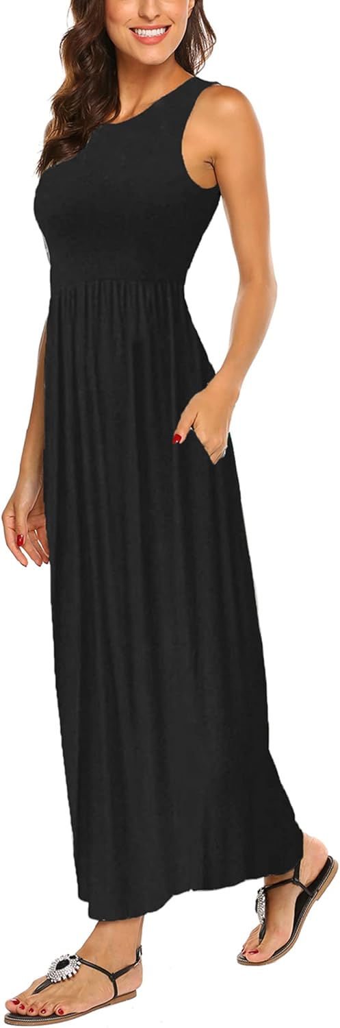 Hount Women's Summer Sleeveless Striped Flowy Casual Long Maxi Dress with Pocket...