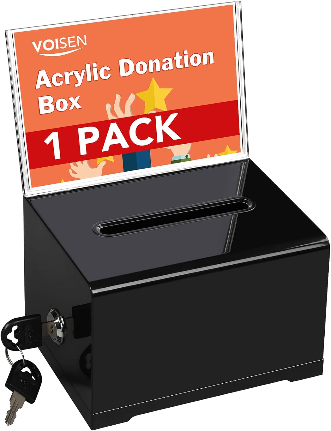 VOISEN Acrylic Donation Box with Lock, Black Ballot Box with Sign Holder, Sugges...