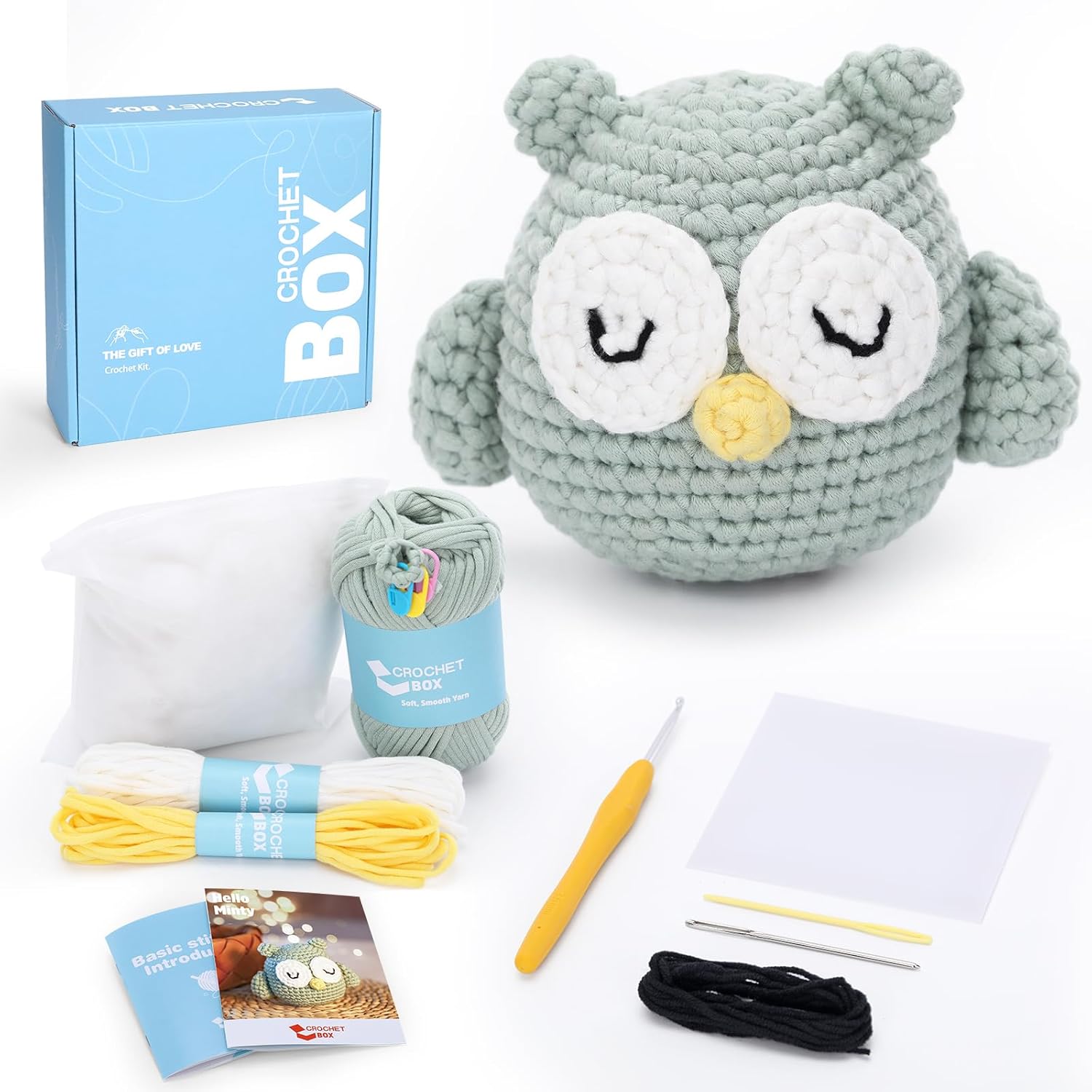CrochetBox Complete Beginners Crochet Kit - Sleeping Owl Crochet Kit, All You Ne...