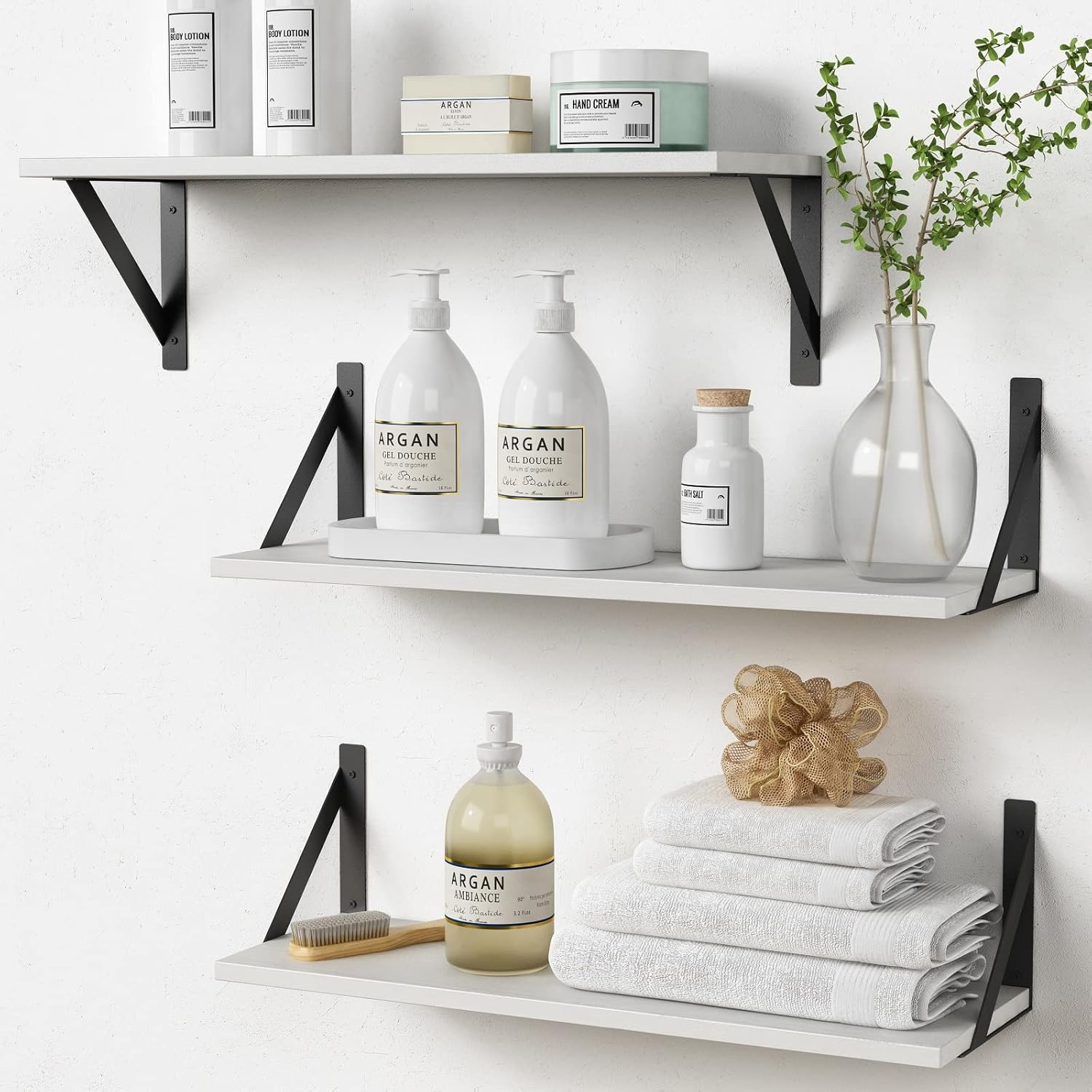 White Floating Shelves 24 inches, 24 x 8 Inch Special Bathroom Wall Shelves Over...