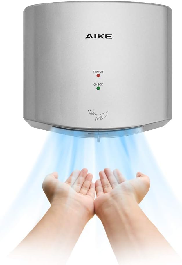 AIKE Air Wiper Compact Hand Dryer 110V 1400W Silver (with 2 Pin Plug) Model AK26...