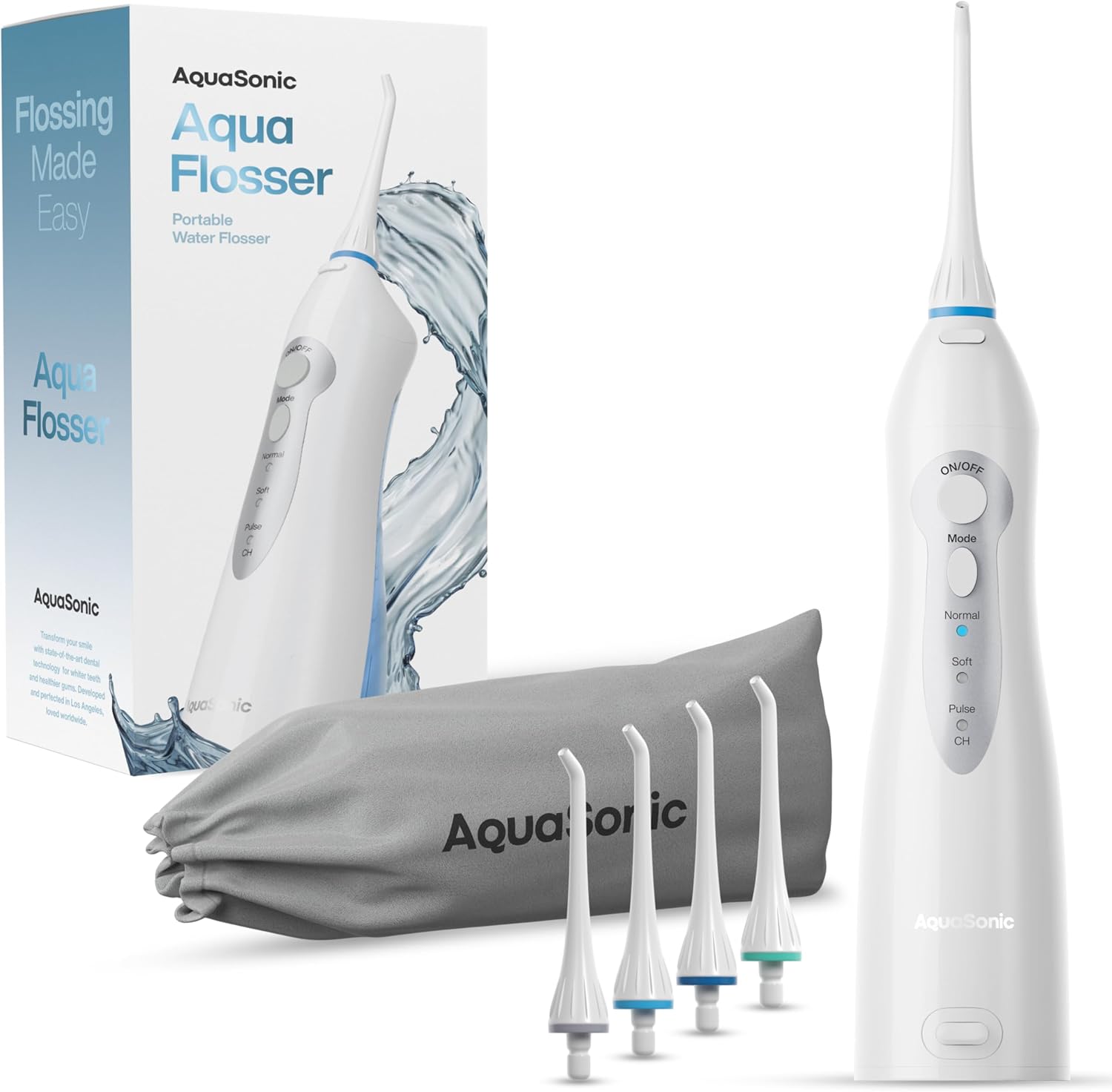 Aquasonic Aqua Flosser - Professional Rechargeable Water Flosser with 4 Tips - O...