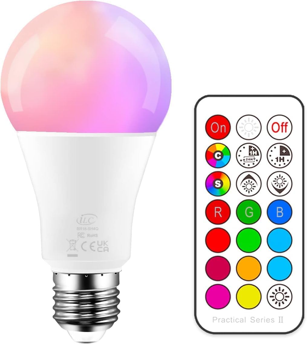 iLC Colour Changing Light Bulb, 70 Watt Equivalent, Dimmable Cool White 5700K 10...