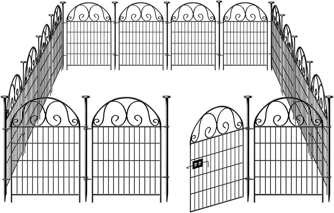 Tall Garden Animal Barrier Fence With Gate,40 in(H)×27 in(L) 12 Panels Dog Diggi...
