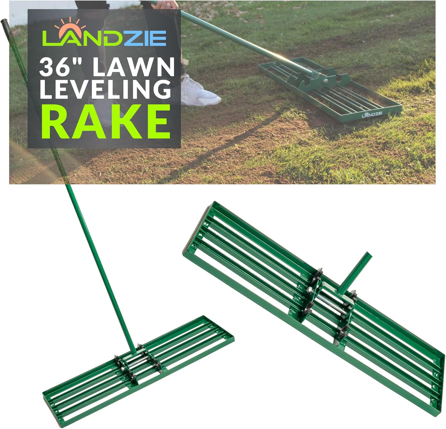 Landzie Lawn Leveling Rake - 36 Inch Steel Handle Lawn Leveler Yard Leveling Rak...