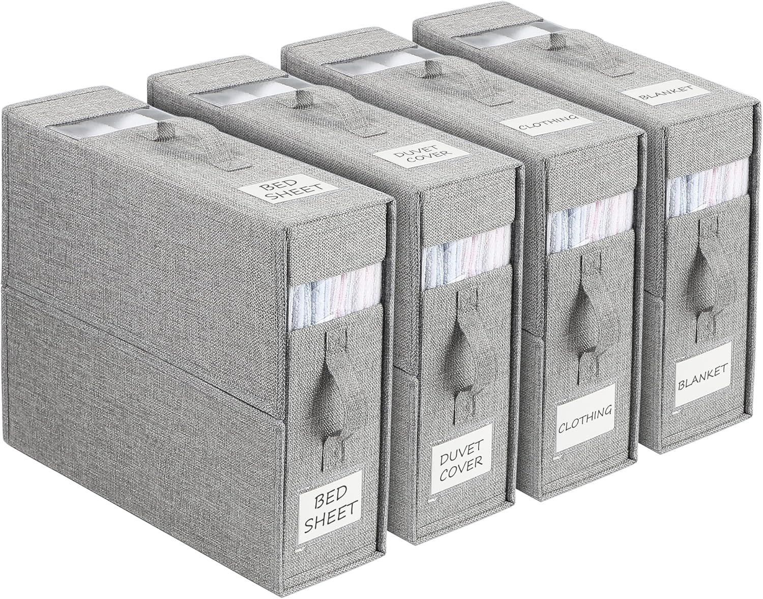 WELTRXE Bed Sheet Organizer, 4 Pack Foldable Bedding Organiser with Handle and W...
