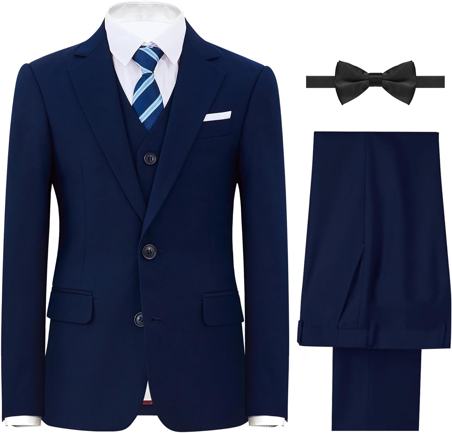Boys' Formal Suit Set, with Suspenders, Double Vents, Adjustable Waist 12 Dark B...