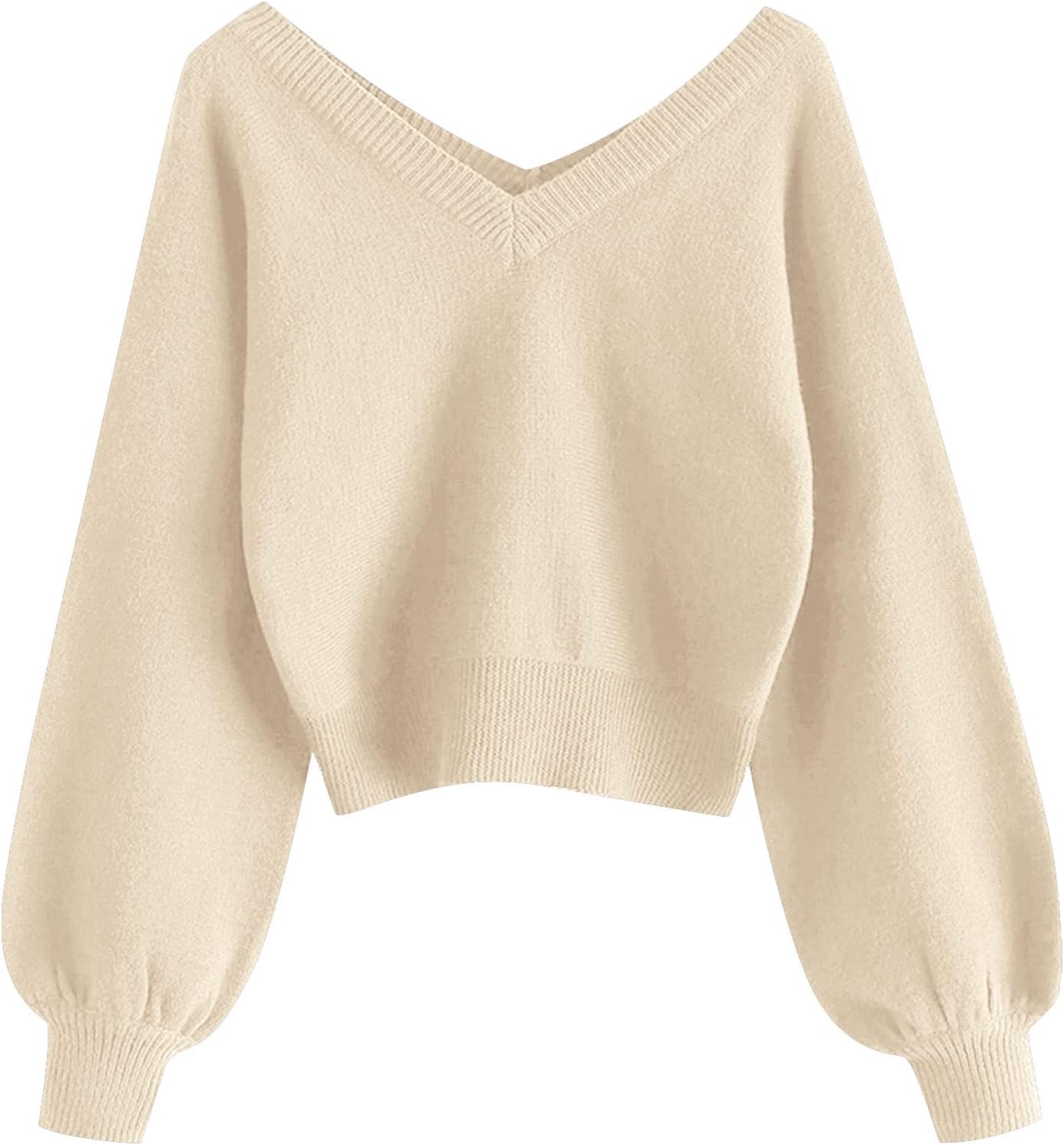 ZAFUL Women's Cropped Sweater, Special V-Neck Long Sleeve Cropped Sweater, Innov...