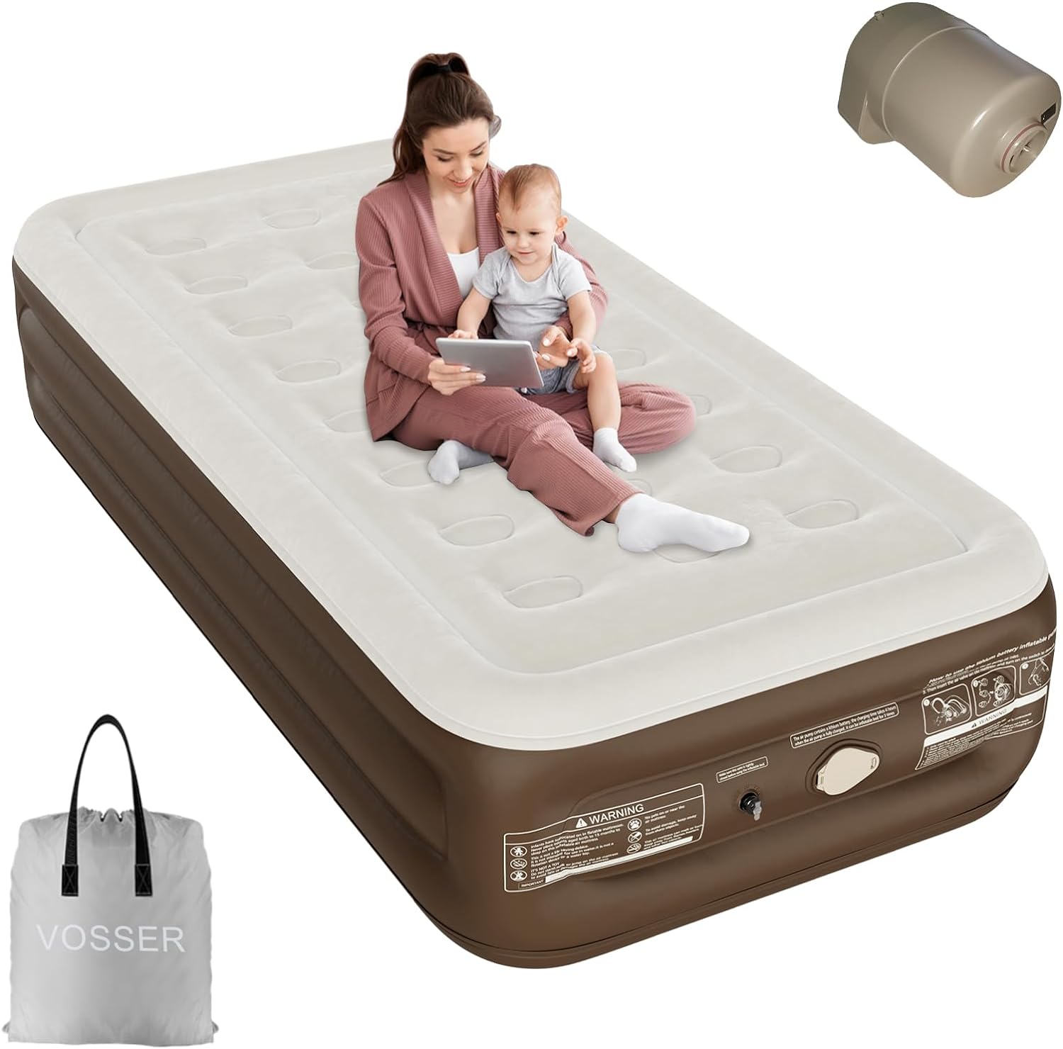 Twin Air Mattress with Built-in Pump,Self Inflatable Mattress with Cordless Remo...