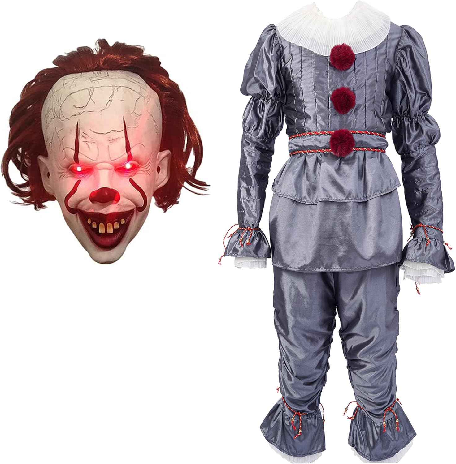 IT clown costume,Halloween Cosplay Costume for Adults with LED clown mask. L/XL