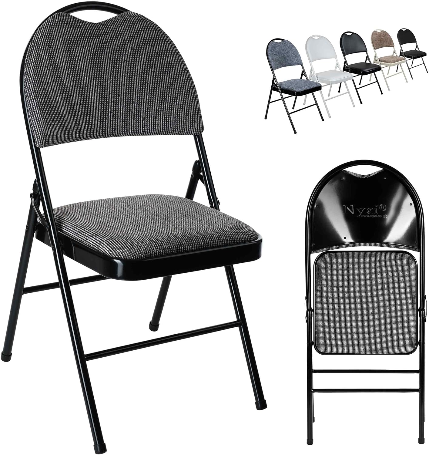 Nyxi Set of 2 Folding Chairs Premium Quality with Padded Fabric or PVC Seats, Me...