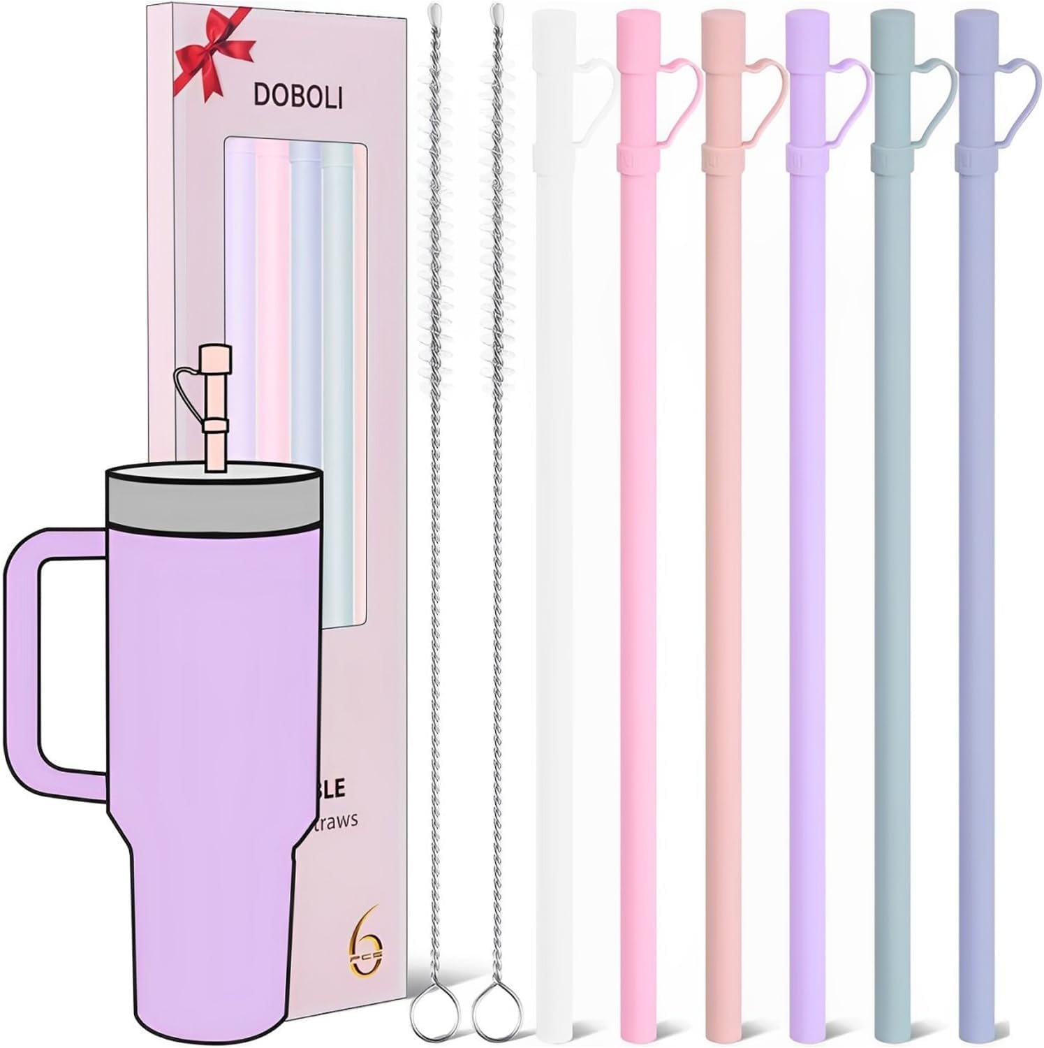 Doboli Replacement 12 inch Long Silicone Straw With Straw Cover,Compatible with...