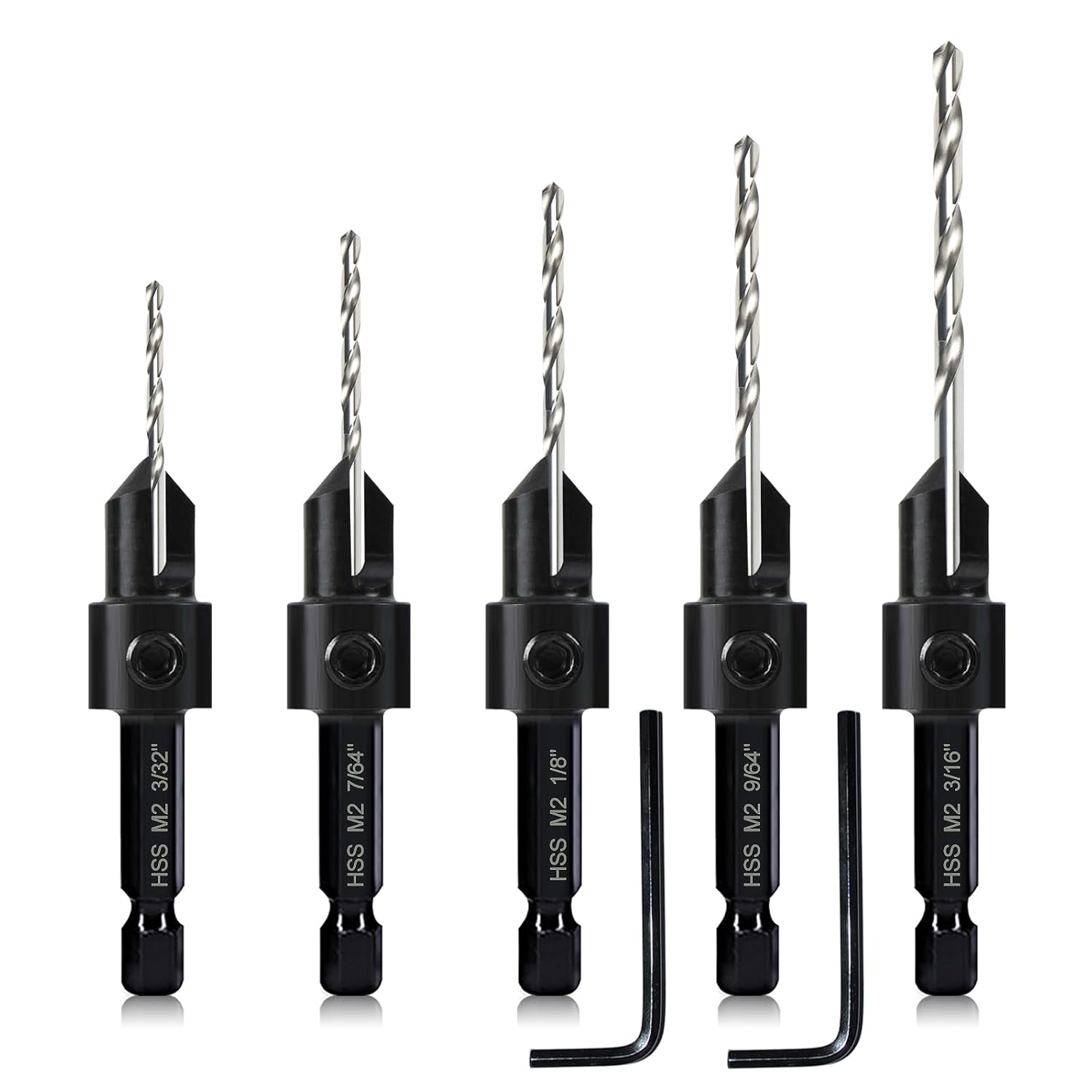 5-pc Countersink Drill Bit Set, 3in1 Woodworking Counterbore Hole Drill Bits for...