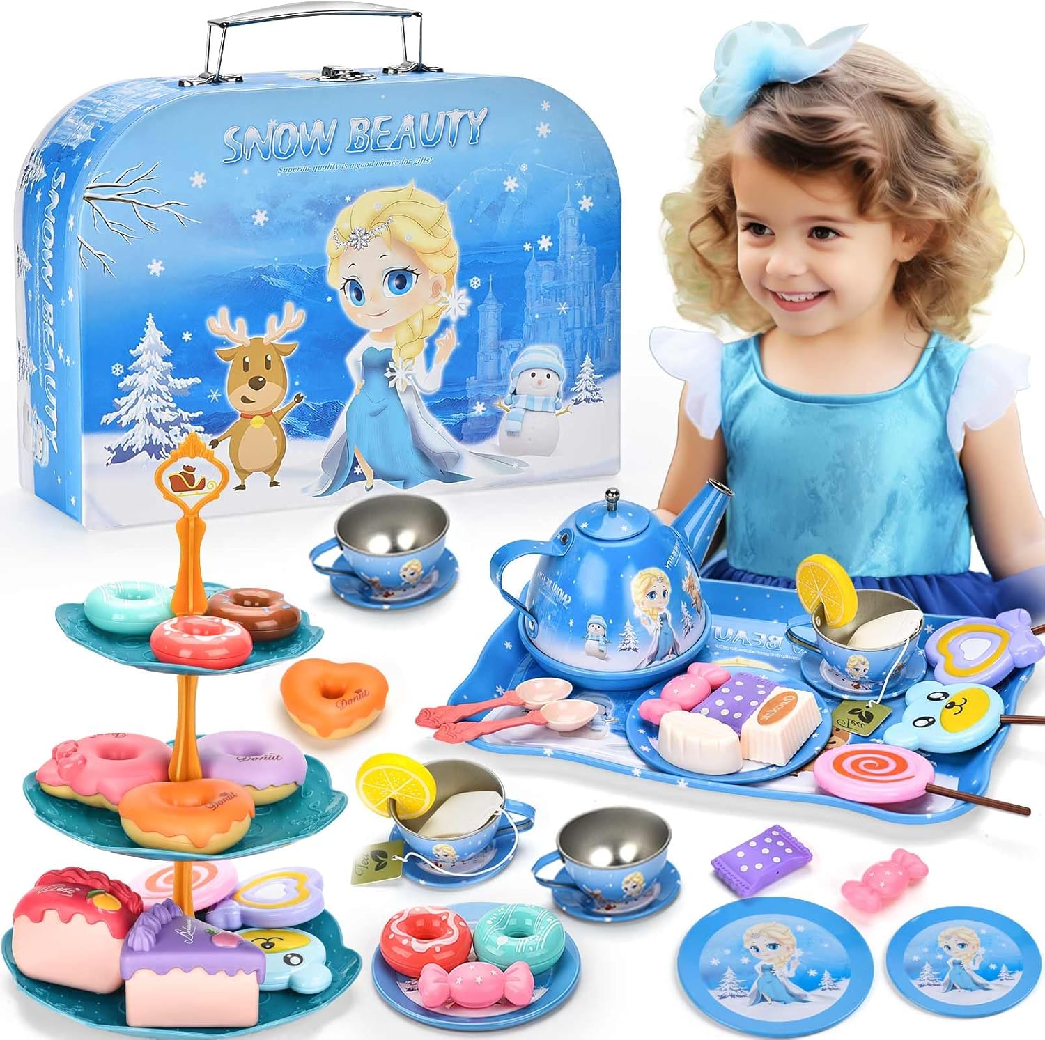 Tea Party Set for Little Girls - Frozen Toys for Girls - Elsa Princess 48 Pack K...