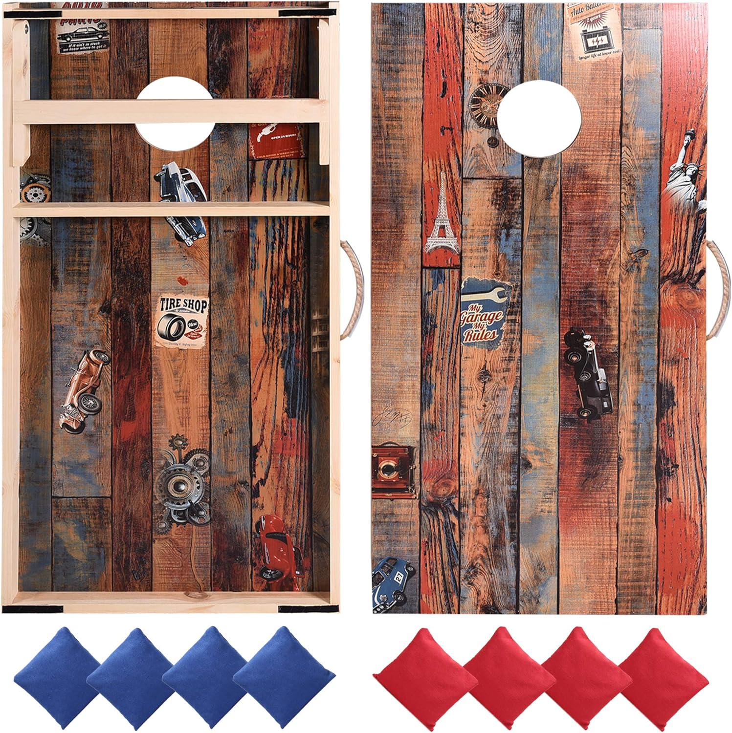 Solid Wood Vintage Cornhole Game Set, Two 4'x2'Cornhole Boards, 8 Cornhole Bags...