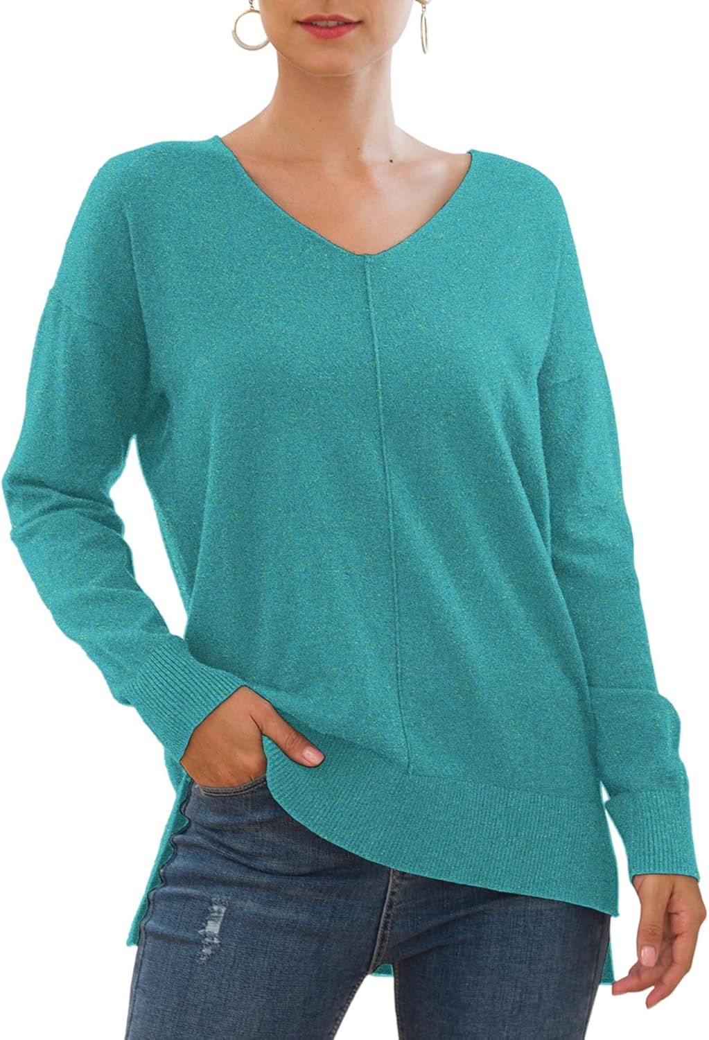 Jouica Women's Casual Lightweight V Neck Batwing Sleeve Knit Top Loose Pullover...