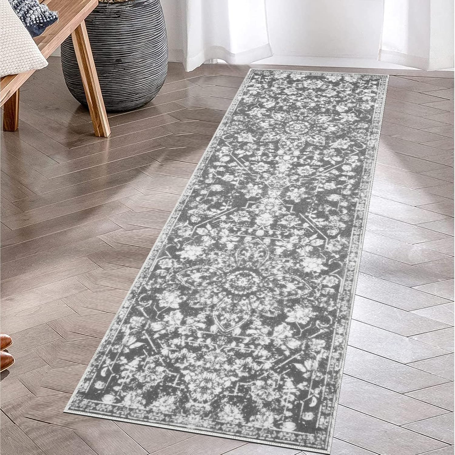 Pauwer Vintage Flower Runner Rug, Distressed Medallion Area Rug, Washable Carpet...