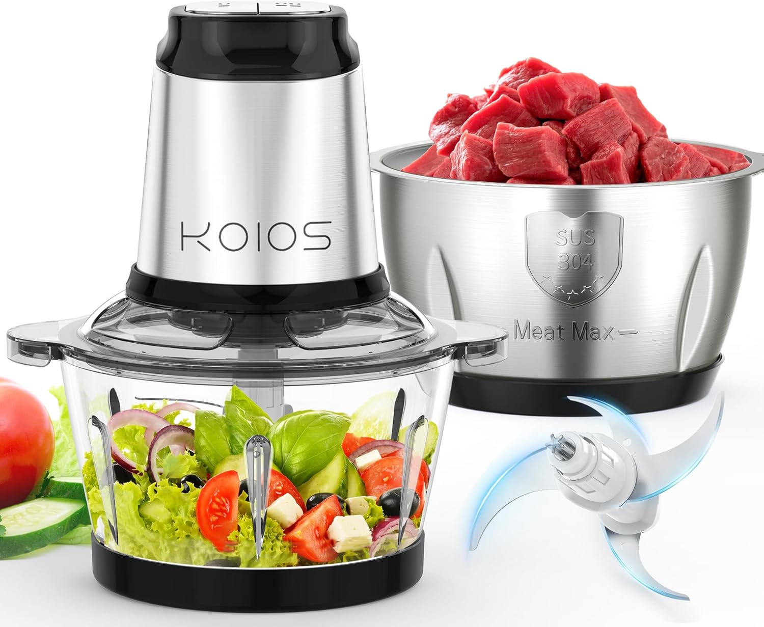KOIOS 500W, Powerful Electric Food Processor with 8 Cup Stainless Steel, Innovat...