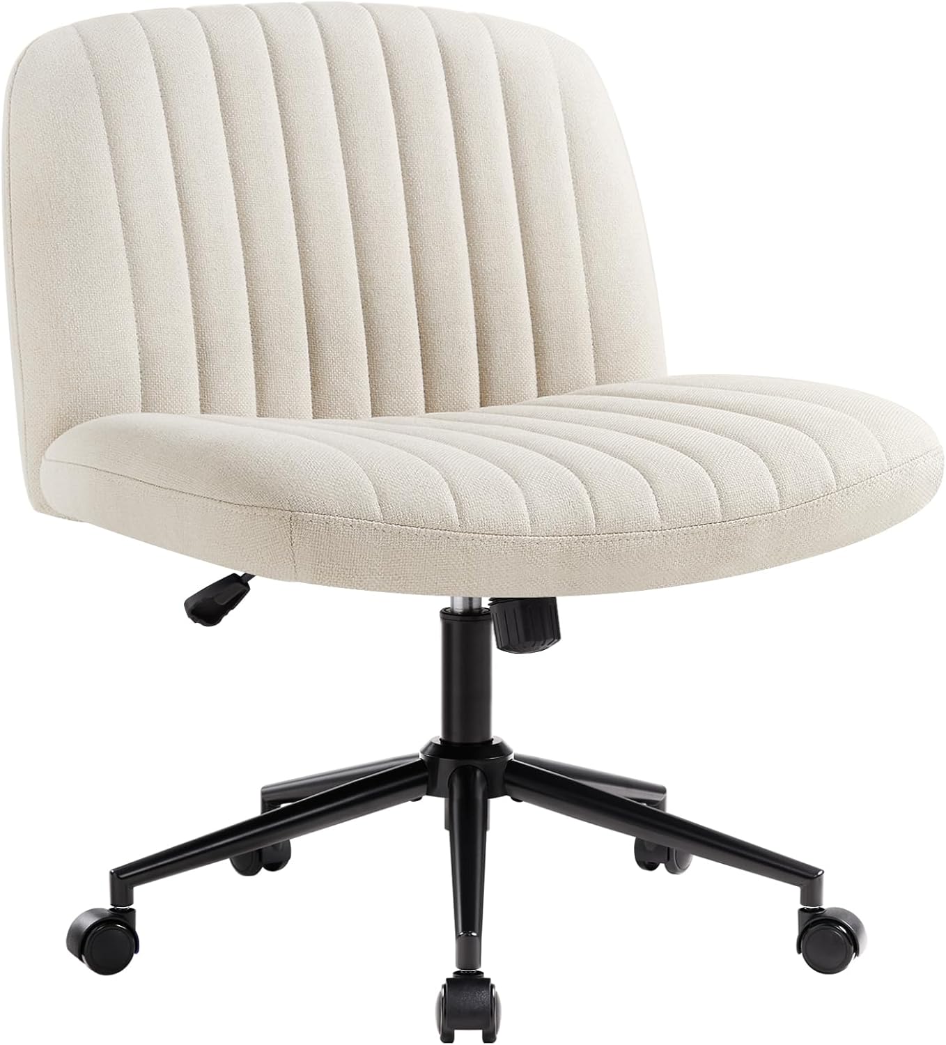 Armless Wide Seat Office Chair, Criss Cross Legged Desk Chair with Wheels, Heigh...