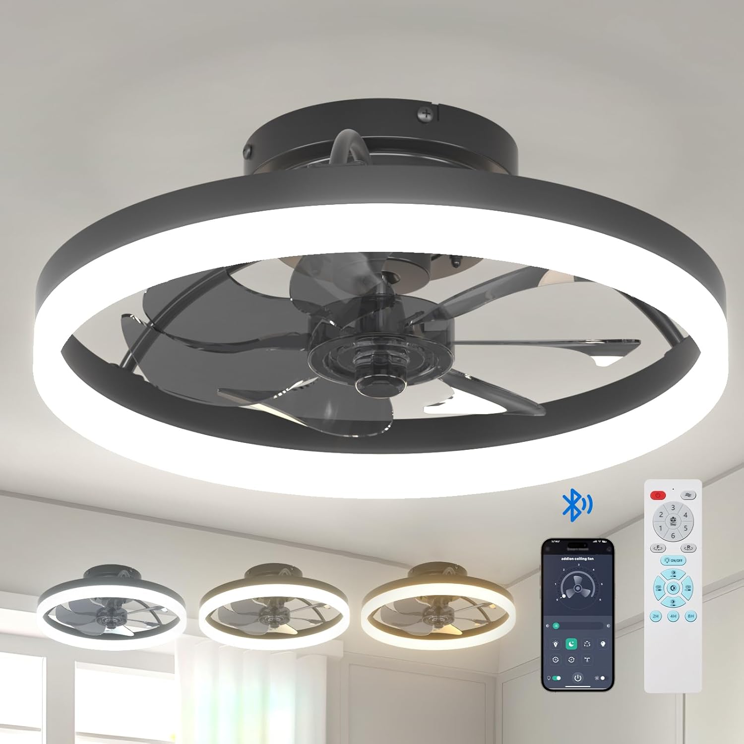 addlon Low Profile Ceiling Fan with Light and Remote, 16 Inch Small Ceiling Fans...