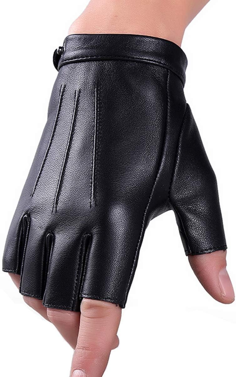 Fingerless Driving Gloves PU Faux Leather Outdoor Sport Half Finger Glove for Me...