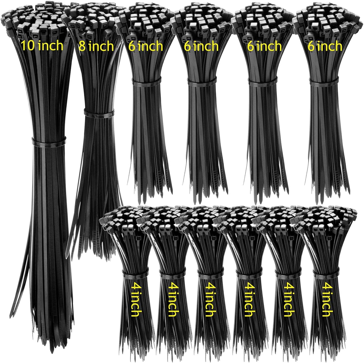 1200 Pack Cable Ties Black, Zip Ties with UV Resistant, 200mm / 250mm x 3.6mm an...