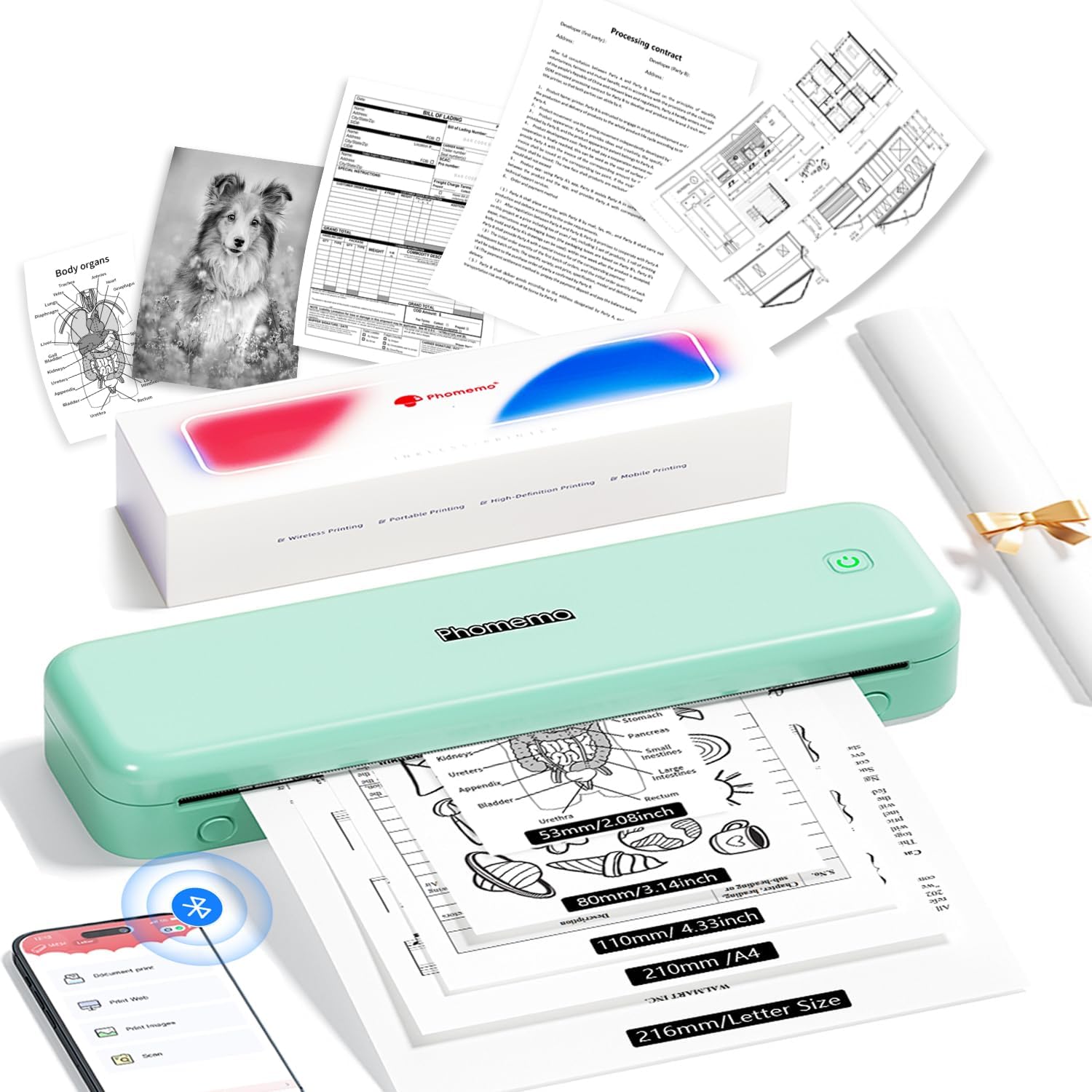 Phomemo M834 Portable Printer, High-Quality Thermal Bluetooth Printer for Office...