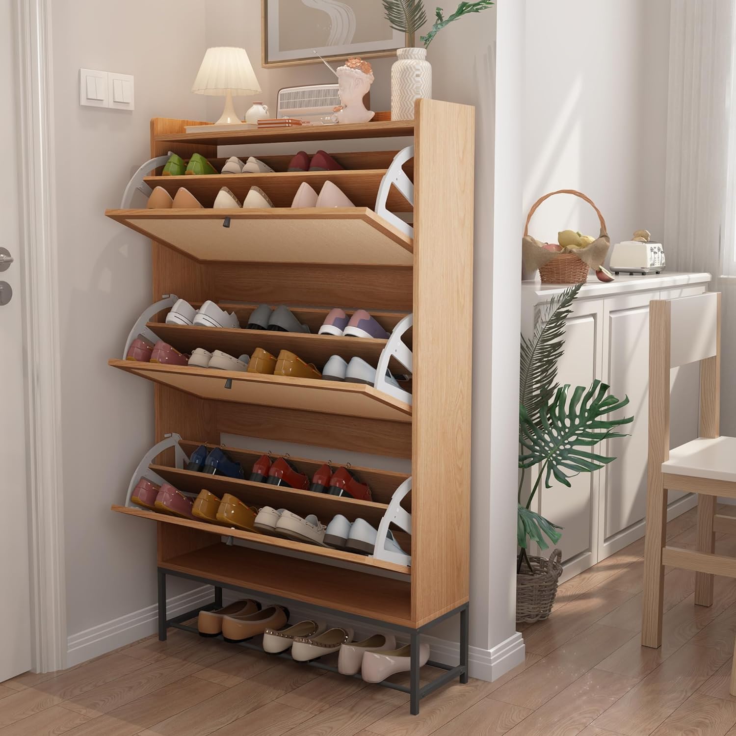 AVZEAR Shoe Cabinet, Shoe Cabinet Freestanding Tipping Bucket Shoe Rack Organize...
