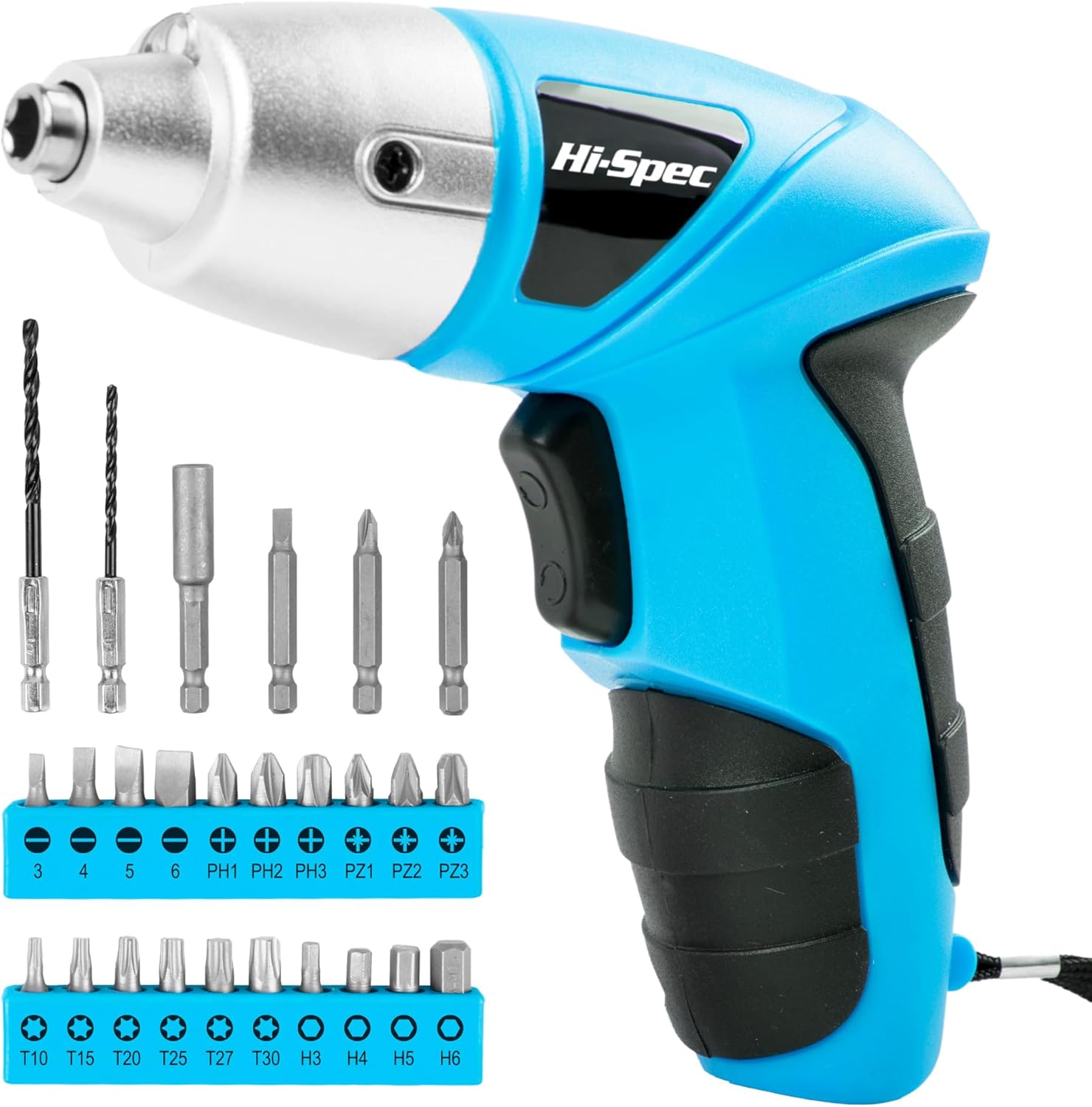 Hi-Spec 27 Pc Electric Screwdriver Blue 3.6V with 23 Screwdriver Bit Sets. Cordl...